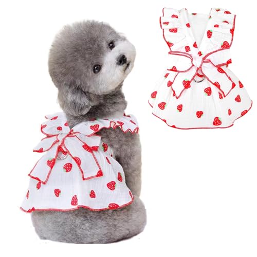 Vestidos para cães pequenos, meninas, 100% algodão, roupas para cães com coleira e decoração de laço