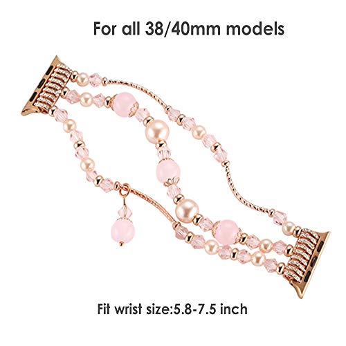 Suppeak Band Compatible With Apple Watch 38Mm 40Mm 41Mm, Women Girl Elastic Handmade Pearl Bracelet Replacement For Series Se 7 6 5 4 3 2 1, Pink #TOP4