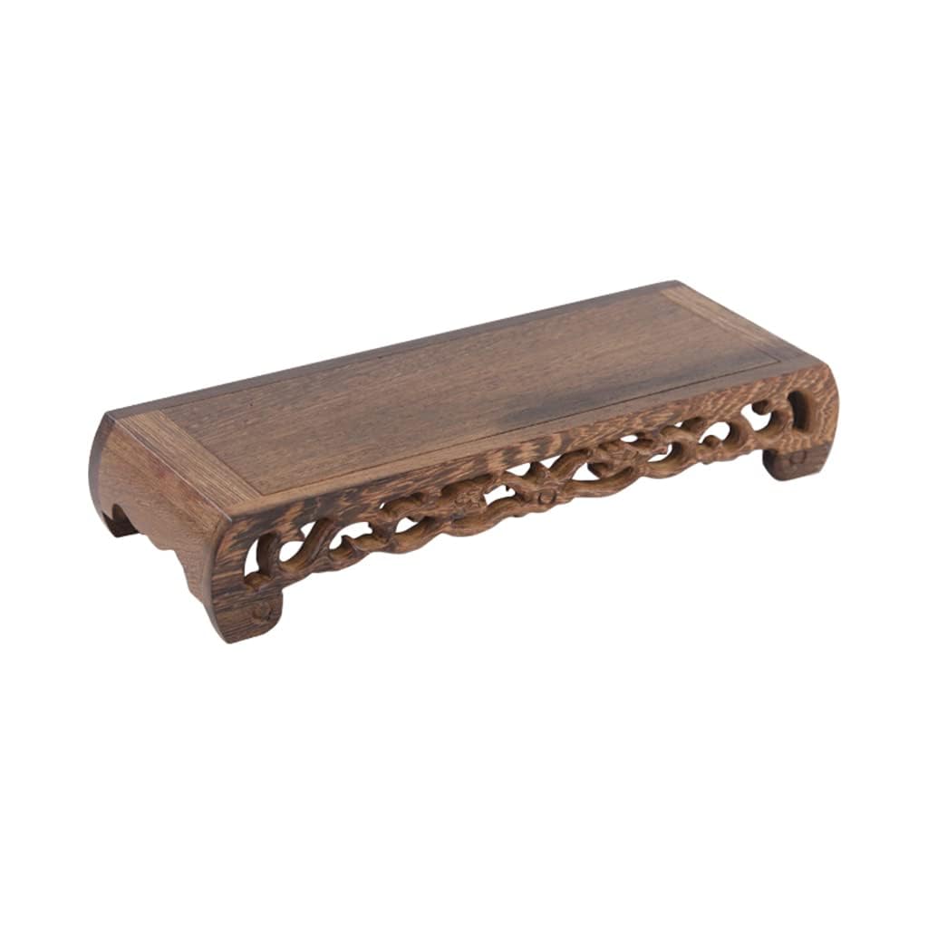 Hand Carved Natural Brown Wood Small Altar Table, 13 Inches Long, 4.3 Inches Wide, 2.1 Inches Tall - Meditation & Puja Table, Used in Tea, Study & Yoga Rooms