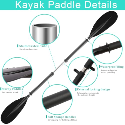 Greeily Kayak Paddle, 71inch to 100inch Telescopic Canoe Paddle Boat Oars with Kayak Paddles Leash Made of Stainless Steel Tube and Comfort Grips Black - Thumbnail 3