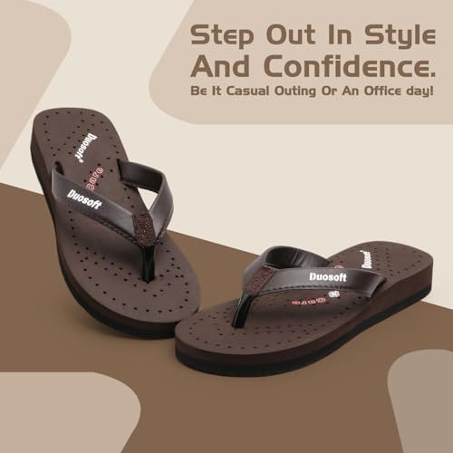 Image of Duosoft Flip Flop for Women | Soft Comfortable | Breathable | Fashionable | Stylish | Trendy | Super Soft | Lightweight | Anti-Slip Sole | Indoor & Outdoor |DW-31-Brown