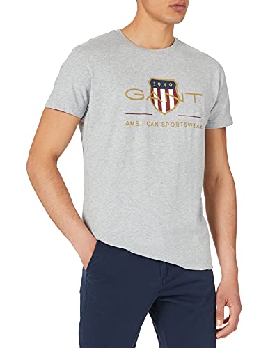 GANT Herr D2. Archive Shield SS T-shirt, Grey Melange, M, Grå melange, M