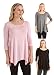 3 Pack: Free to Live Women's 3/4 Sleeve Loose Fit Square Hem Tunics (Black, Charcoal, Rose),XL