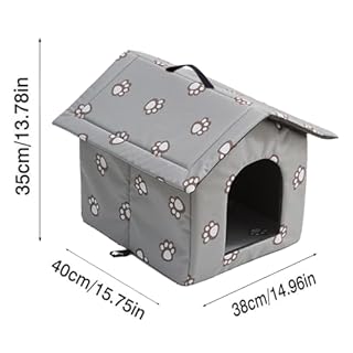 Casetta per Gatti per Esterni, Casetta per Gatti, Impermeabile, Cuccia Gatto Esterno Inverno con Tenda Timovibile (Grigio, M)