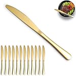 Gold Dinner Knives Set of 12 Pieces, Stainless Steel Titanium Plating Gold Plating Butter Knife, Table Knives for Home, Restaurant, Hotel, Wedding, Events