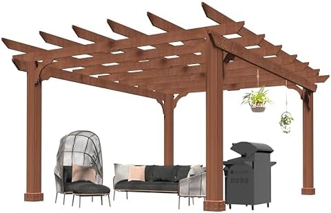 MUPATER 10x12 FT All Cedar Wood Wooden Pergola, Pergola Kit with Stakes, Quality Supported Structure, Snow and Wind Supported, All-Season Durability, Outdoor Shade for Backyard, Deck, Lawn