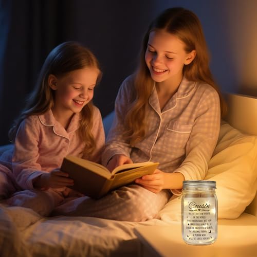 Image of Cousin Gifts for Women Best Cousin Ever Gifts,Mason Jar Night Light Cousin Birthday Gifts for New Cousin Sister Thanksgiving Christmas Mothers Day