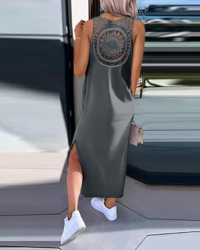 Image of Women's Summer Tank Dress Casual Sleeveless Side Split Maxi Dresses