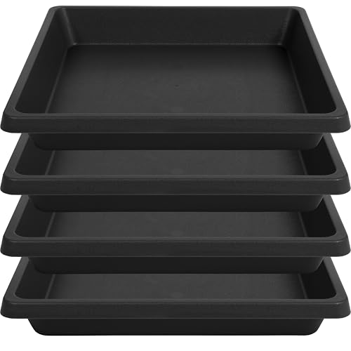 Feyvdzv 6 Inch 4 Pack Square Plant Saucer Plant Trays for Pots Plant Saucers for Indoors and Outdoors Water Catcher Tray 8 10 12 14 16 18 20 inch Seed Starting Tray Growing Trays (6-Black)