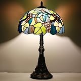 ZJART Tiffany Table Lamp Stained Glass Lamp 12X12X19 Inch Antique Reading Light (Amber Grape)
