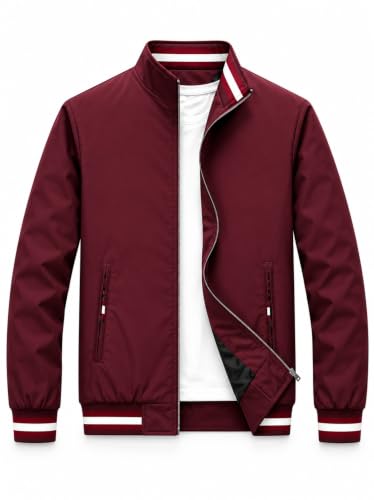 Image of Ben Martin Men's Jacket || Lightweight Casual Jacket with Standing Collar || Full Sleeve Zip-Up Windcheater Jacket with Striped Ribbed Cuffs & Hem
