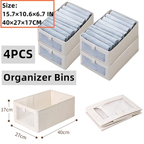 Fordonral-4-Pack-Linen-Storage-Bins-Storage-Containers-for-Organizing-Clothing-Jeans-Toys-Books-Shelves-Closet-Wardrobe-Closet-Organizers-and-Storage-Large-Storage-Boxes-Baskets-with-Window