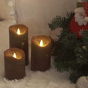 CANDLE CHOICE Real Wax Battery Operated Flameless Candles with Remote Automatic Daily Cycle Timer Realistic Flickering Electric LED Pillars Wedding Party Holiday Decoration 3 Pack Rustic Texture Brown