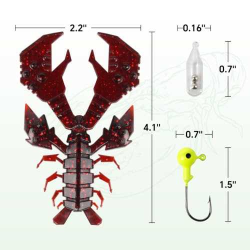 Image of Battle Craw Soft Plastic Crawfish Lures Kit with Removable Rattles | Salt Infused Creature Bait for Bass Fishing, Texas Rig & Jig Trailer Lure in Tackle Box, Realistic 1:1 Claw-to-body 4.1 /5.5in