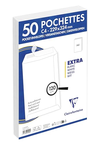 Pochettes Blanches C4 Clairefontaine 825050C enveloppes auto-adhésives 229x324