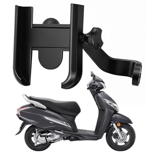 Image of Metal CNC Mobile Holder for Scooter, Scooty & Motorcycle Compatible for Honda Activa 125, Mirror Mount, 360 Rotation, Strong Anti-Slip Grip, Wide Adjustable Fit for All Smartphones (Black)
