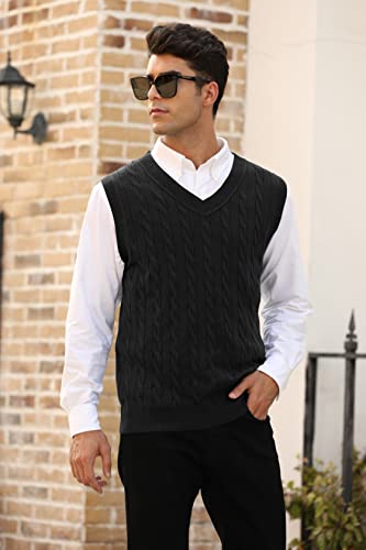 MNCEGEER Mens Knitwear Vest Sleeveless Casual V Neck Slim Fit Pullover Knitted Sweater Black3