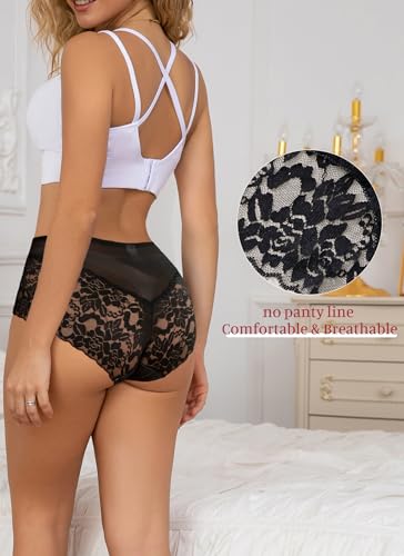 Image of Sexy High Waisted Underwear for Women Plus Size Briefs Breathable Lace Panties High Waisted Cheekster Granny Panties