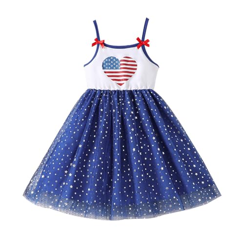 2-7Y Toddler Girls 4th of July Outfits Little Girl Patriotic Clothes Independence Day Kids Stars Red White Blue Dress