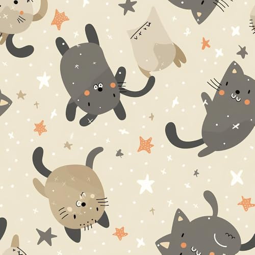 JIAOQSS Papel pintado autoadhesivo Lindo gato de dibujos animados de color gris Papel tapiz adhesivo impermeable extraíble con parte posterior adhesiva para pared de gabinete dormitorio