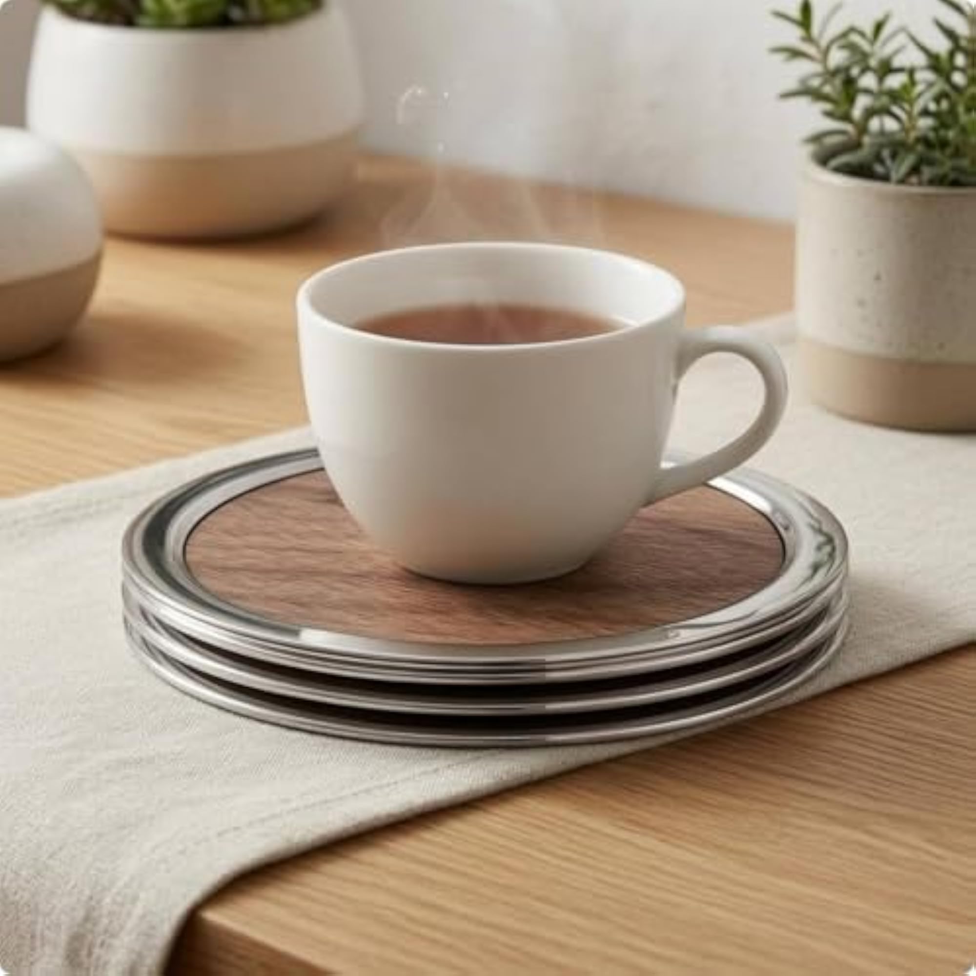 3 Pieces Circular-Edged Coaster Set with Stainless Steel
