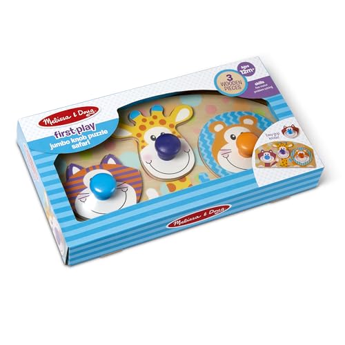 Melissa & Doug First Play Wooden Jumbo Knob Safari Animal Puzzle (3 pcs) Large Puzzles for Babies and Toddlers Ages 1+ - image 6