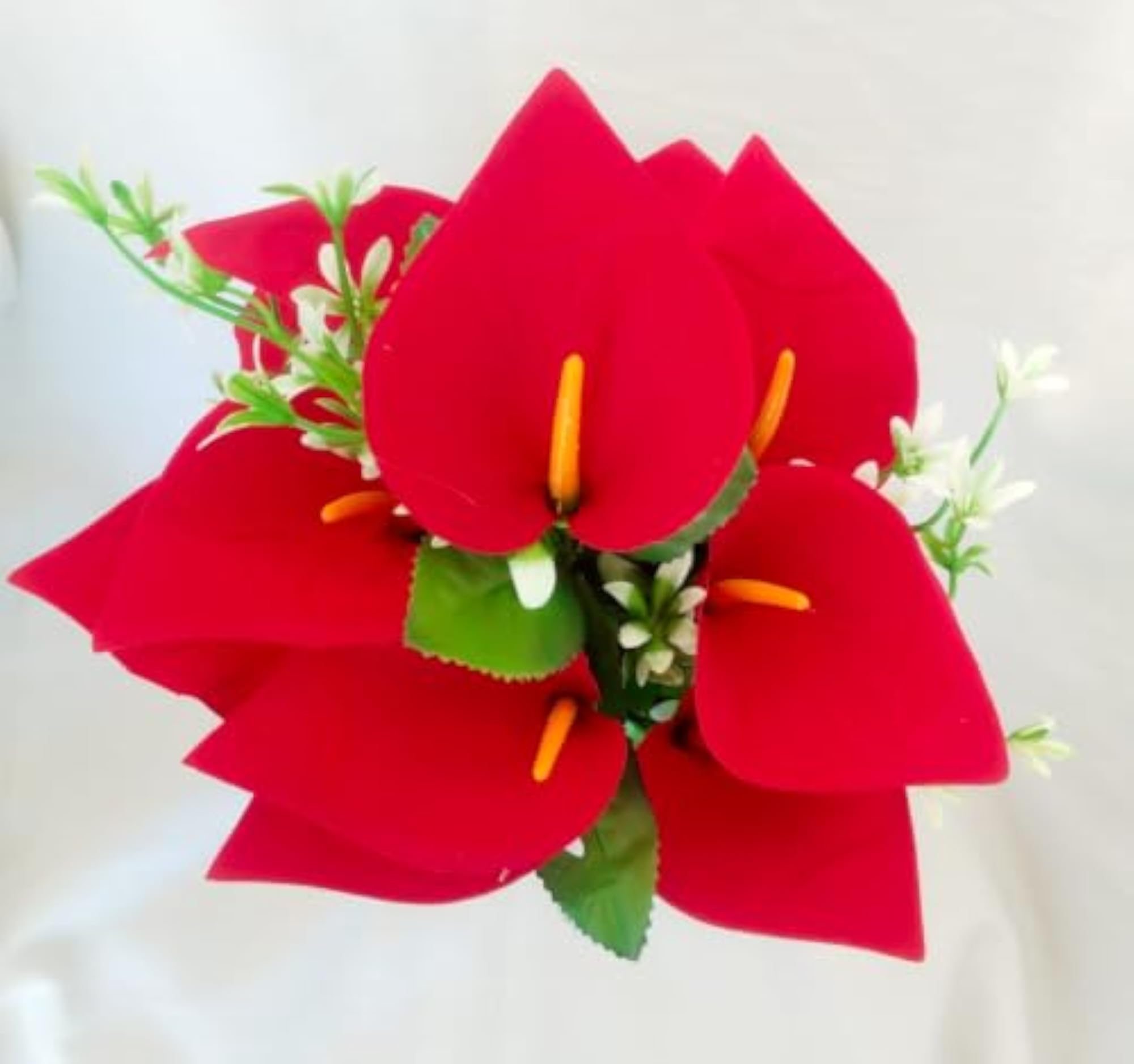 Artificial Red Anthurium Flower Plant with White Pot