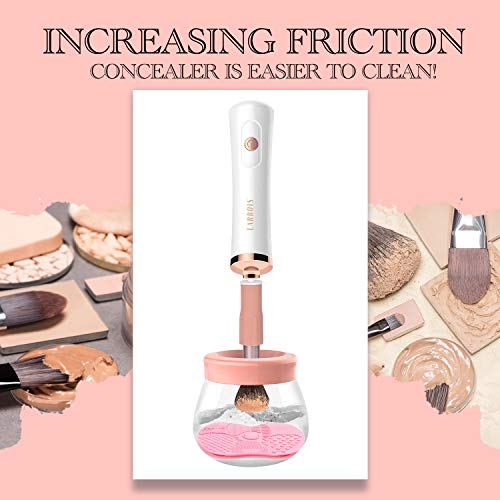 Makeup Brush Cleaner Dryer, Larbois Electric Brush Cleaner Machine with 8 Rubber Collars, Automatic Brush Cleaner Spinner Makeup Brush Tools, Wash and Dry Seconds.(White) - Thumbnail 4