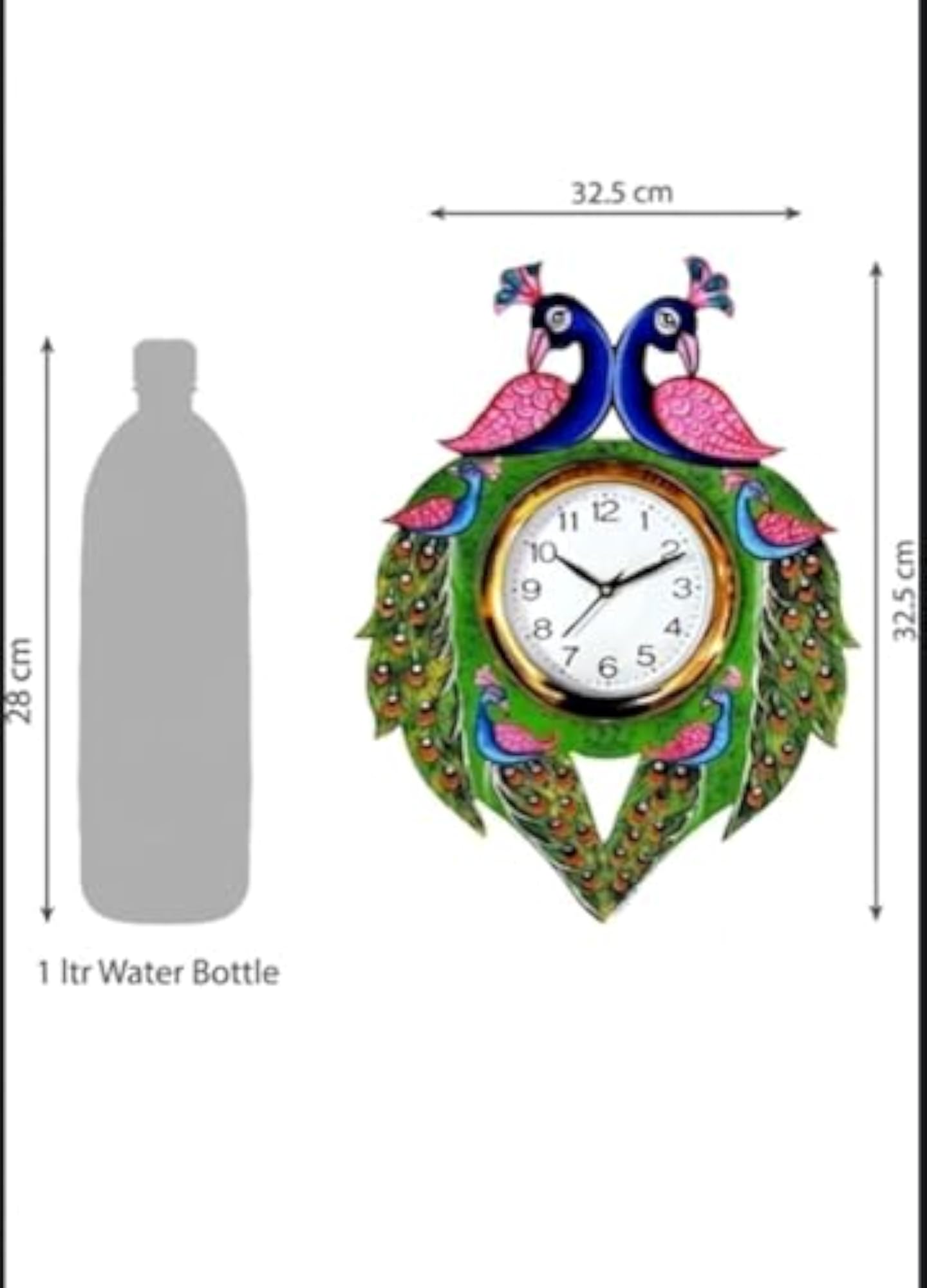 Peacock Wall Clock, Multicolour Decorative Design