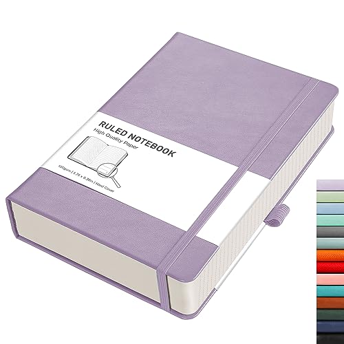 RETTACY Lined Journal Notebook - A5 Note Book Hardcover Thick Notepad 320 Numbered Pages for Writing,100gsm Lined Paper, Leather Hardcover, for Women Men Office School,14.5 x 21cm - Purple