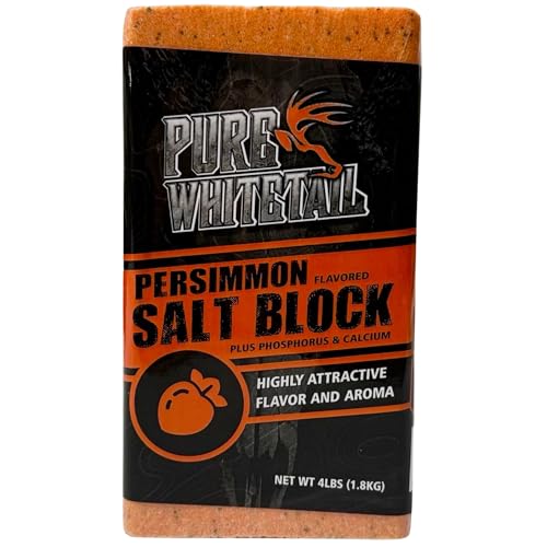 Pure Whitetail Persimmon Flavored Salt Block | Hunting & Backyard Deer Food Supplement | Deer Salt Lick & Mineral Block with Calcium and Phosphorus for Healthy Bones and Antler Growth | 4 lb