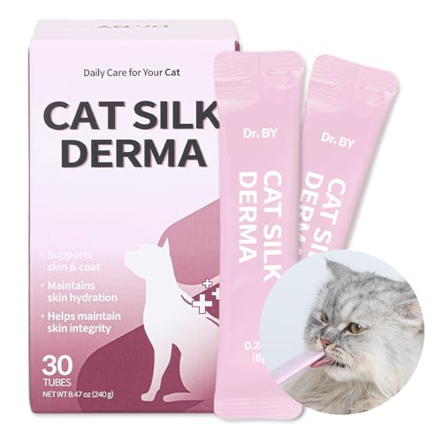 Doctor By Cat Silk Derma Lickable Feline Skin and Coat Supplement - Dandruff Treatment & Itchy Skin Relief Allergy Support for a Glossy Coat Immune Boosting Formula - 30 Individual Treat Tubes