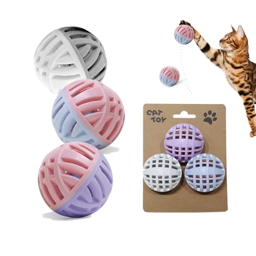 Mooipur Juego de bolas interactivas de juguete para gatos, 3 bolas en 1 paquete, coloridas y duraderas, para gatos de interior, ejercicio para mascotas y juguetes divertidos para gatos, juguetes