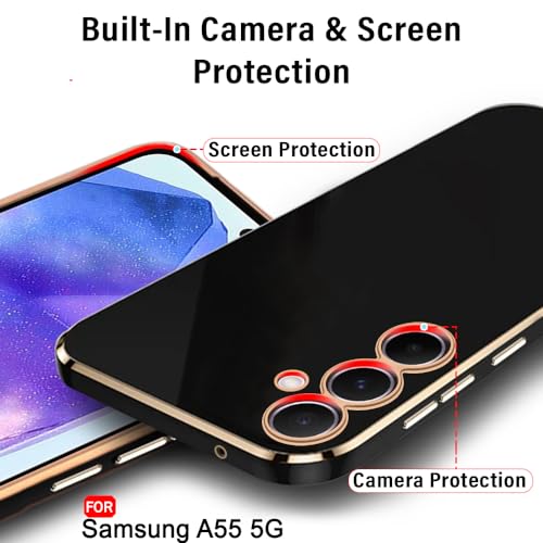 Image of TheGiftKart Luxurious Golden-Plated Back Cover Case for Samsung Galaxy A55 5G | Raised Lips for Camera & Screen Protection | Shockproof Design | Stylish Back Cover Case for Samsung A55 (TPU, Black)