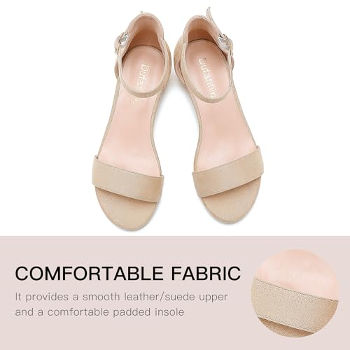 Image of Dufannie Girls Sandals Low Heels Dress Pump Ankle Strap Open Toe Flower Girl Wedding Party for Toddler Little Big Kid