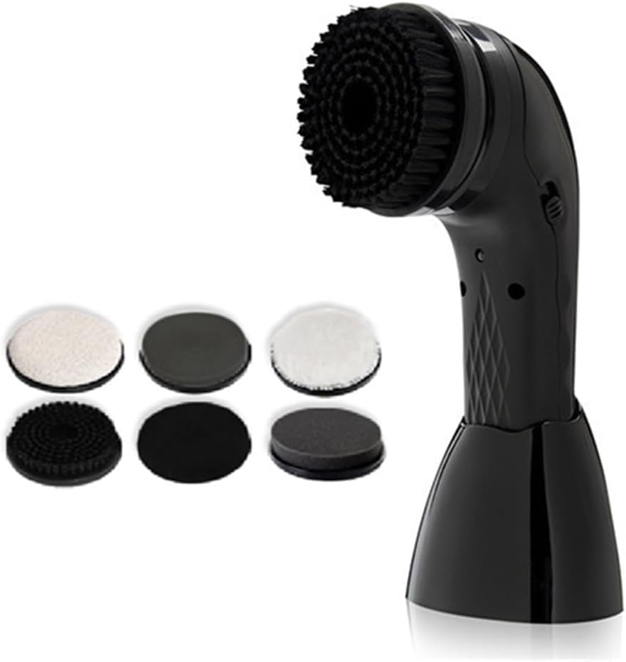 Kit De Cirage Électrique pour Chaussures, Cireur Multifonctionnel Portatif, avec 6 Têtes De Brosse Et Une Base, Chargement USB, pour Chaussures, Sacs, Canapés Black