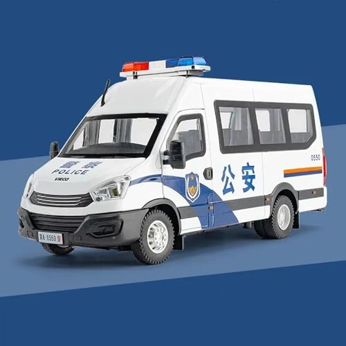 Image of Vaico 1:24 Police Van Car Diecast Model | Metal Pull Back Toy Car for Kids with Openable Doors, Lights & Music | Police Vehicle Toy for Boys Girls Collectors (White)
