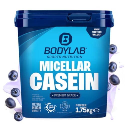 Bodylab24 Casein Micellar Blaubeere 1750g, 100% pures Casein, reich an BCAA-Aminosäuren, langes Sättigungsgefühl, unterstützt den Muskelaufbau und -erhalt, ideal während einer Eiweiß-Diät