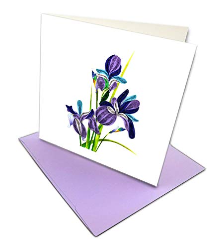 Iris Quilling Greeting Card, 6x6" with Envelope. Any Occasion. Blank Inside. Hand-made. Suitable for Framing.