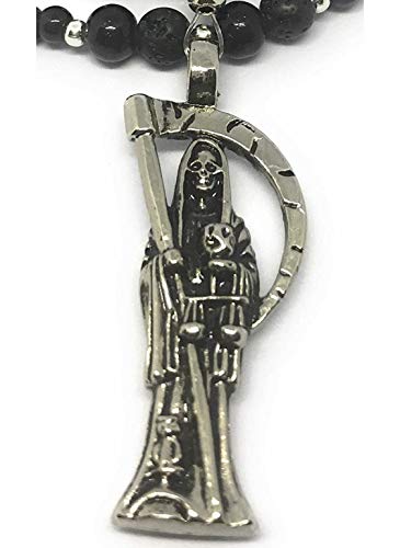 Chavarrieta Holy Death's Lava Stones Rosary. Rosario de la, Black, Size 17.03
