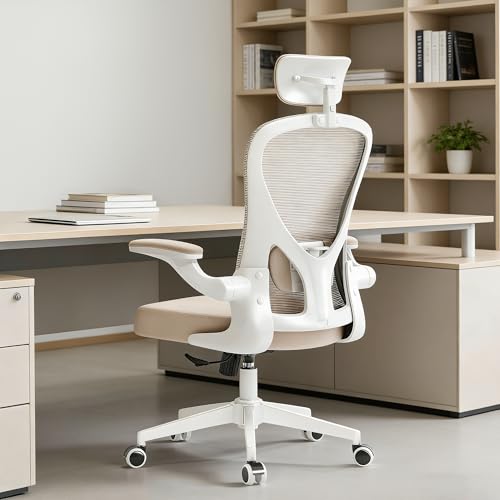 Image of Office Chair (03Khaki, Chair) | 360 Swivel Adjustable Lumbar Support & Flip-Up Armrests capacity 300 lbs capacity