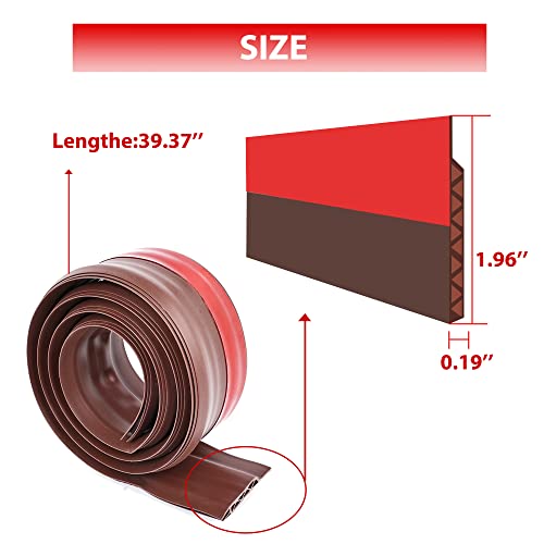 Jusdreen Door Sealing Strip,Door Sweep For Exterior & Interior Sound Insulation Strip,Strong Adhesive Door Sweep Soundproof Weather Stripping, 2" W X 39" L, Brown #TOP1