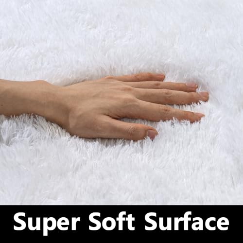Fluffy 4x6 Area Rug–1.4" High-Pile Plush Carpet, Fuzzy Nursery Rugs for Bedroom, Soft Throw Rug for Living Room–White