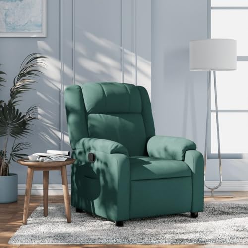 Tonture Sillón de relax de tela verde oscuro, función reclinable manual, cómoda silla tapizada para salón, dormitorio, rincón de lectura, capacidad de carga máxima de 110 kg, sillón de cine en casa