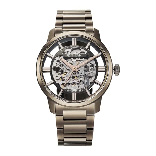 Image of Titan See-Through Skeletal Automatic Analog with Black Dial Copper Brown Stainless Steel Strap Watch for Men - 90220QM01