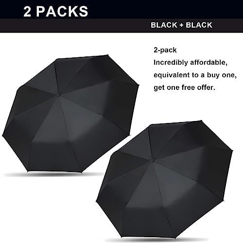 Image of SIEPASA Two Packs Auto Open & Close Small Travel Umbrella Compact for Backpack-Umbrellas for Rain, Windproof Lightweight Strong Mini Portable Umbrellas for Men and Women.(Black, 2 Pack)