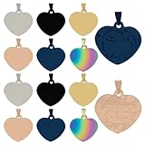 Framendino, 12 Pack Engravable Metal Pendant Charms Blanks Stamping Tag Laser Engraving Stainless Steel Blank Pendants for DIY Necklace Jewerly Making Heart Shaped 6 Color