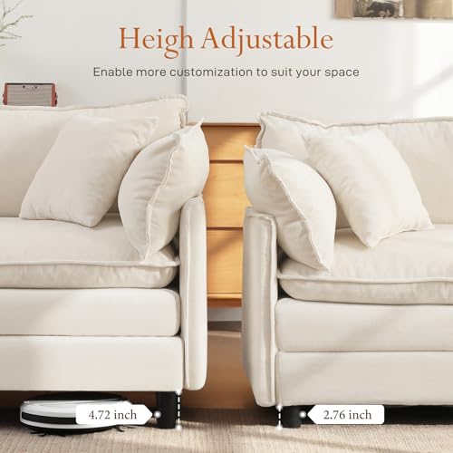 Image of Vesgantti 108 inch Modular Sectional Sofa, Comfy Cloud Couch with Movable Ottoman Deep Seat Chenille L Shaped Modular Sofa, Sectional Couches for Living Room, Bedroom and Apartment, Beige White