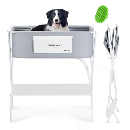 Dog Bathtub Dog Washing Station with Scrubber for Medium Dogs 135lbs or Two Small Pets, B4 Plus Foldable Dog Tub for Bathing and Grooming, Portable Collapsible Dog Shower Tub