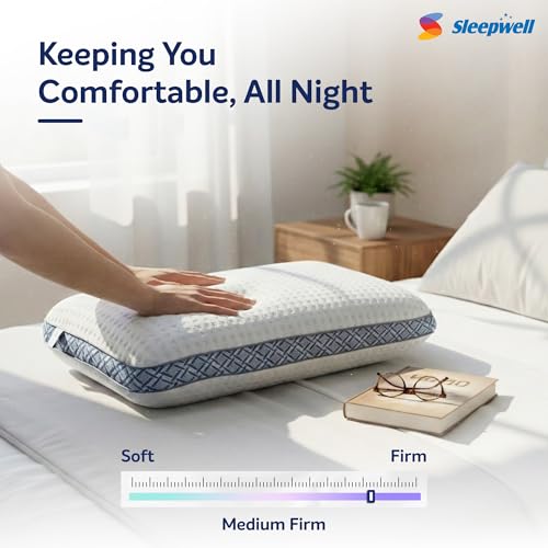 Image of Sleepwell Pro Latex Pillow | PU Latex Foam | Neck Support & Pressure Relief | Hypoallergenic & Dust Resistant | Soft Firm | Lightweight & Breathable | Machine Wash | 24 x 16 Inches | Pack of 1